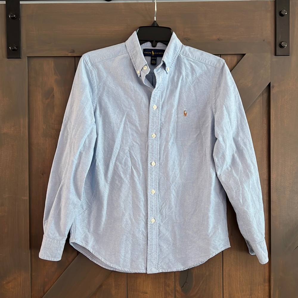 Ralph Lauren Boys long sleeve button down shirt Cotton Shirt (size Large 14/16)